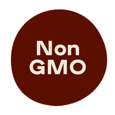 Brown donut shaped blob that reads: Non GMO
